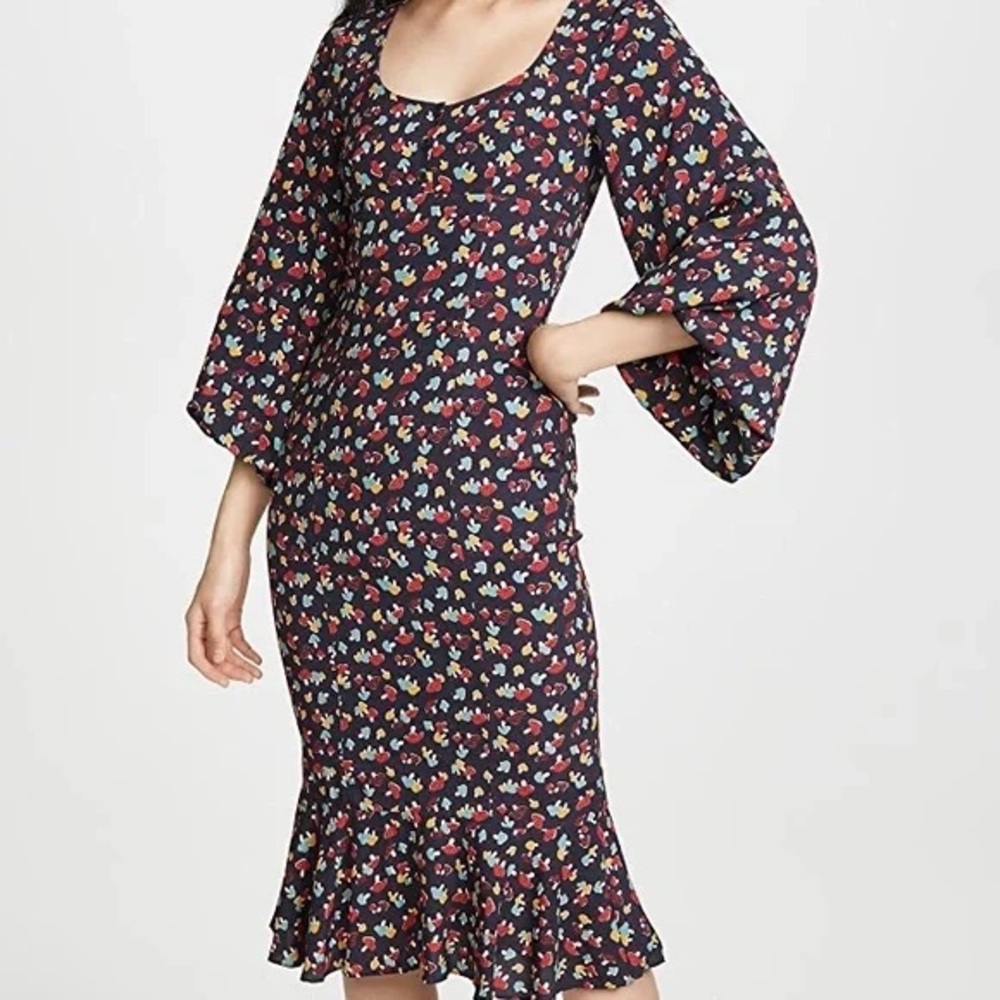 STAUD Mushroom Print Balloon Sleeve Midi Dress
